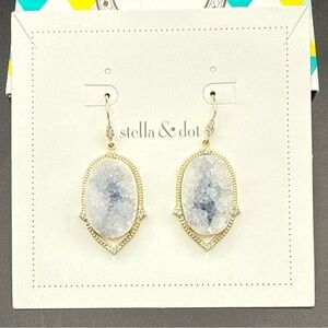 Stella & Dot Charlotte Druzy Gold Earrings with Light Blue Crystal Stones